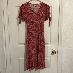 Cute red midi dress w/ white flowers